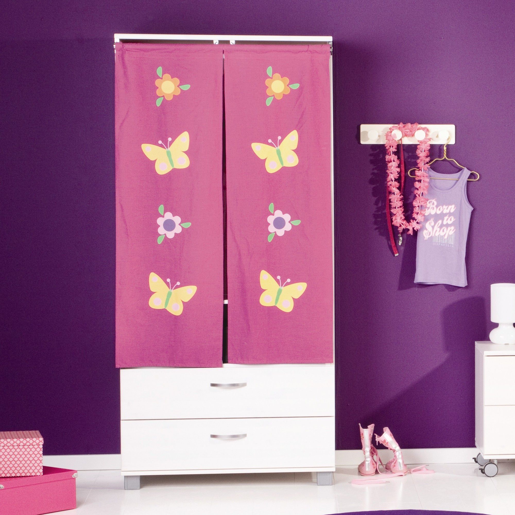 Thuka Trendy Two Curtain Two Drawer Wardrobe - Flowers - White at Tesco Direct