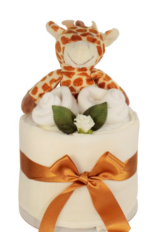 Image of Unisex Giraffe Rattle Baby Nappy Cake Gift (mini)