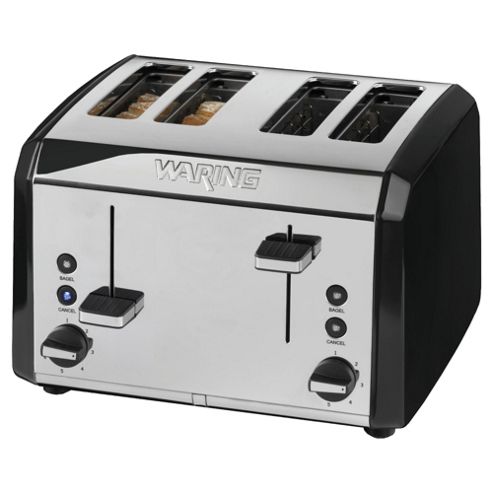 Image of Waring Wt400bku 4 Slice Toaster - Black & Stainless Steel