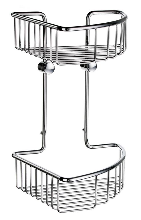 Image of Smedbo Sideline Wall Mounted Double Level Corner Basket In Polished Chrome