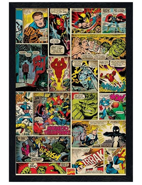 Image of Black Wooden Framed Marvel Comics Comic Panel Collage Poster