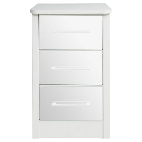 Image of Keswick 3 Drawer Mirrored Bedside Chest White