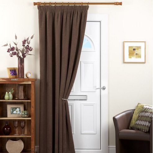 Image of Chenille Spot Single Panel Thermal Coated Door Curtain - Cream