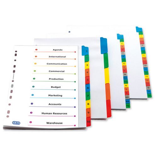 Image of Elba Index Mylar-reinforced Europunched 1-12 With Coloured Mylar Tabs A4 White Ref 100204616