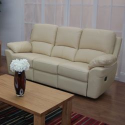 Furniture Link Monzano Three Seat Reclining Sofa in Ivory - Chestnut