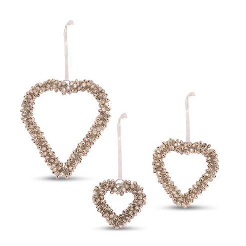 Image of Set Of Three Silver Cluster Bell Heart Shaped Hanging Decorations