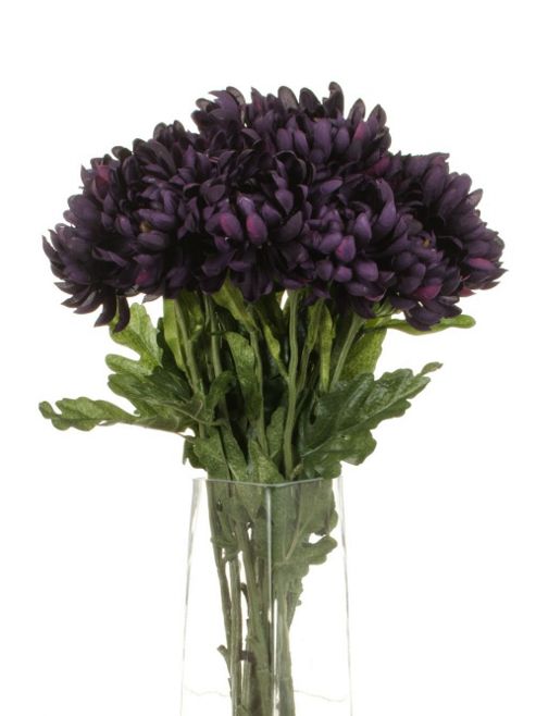 Image of Artificial 55cm Single Stem Double Headed Dark Purple Chrysanthemums X 12