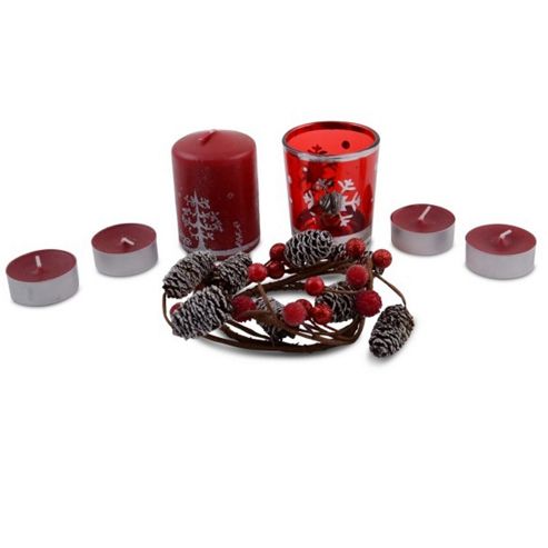 Image of Red Christmas Candle, Tealight & Glass Votive Set