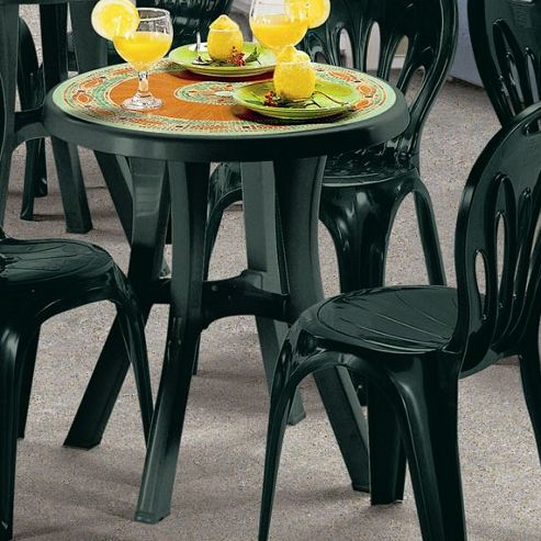 Image of Scab Pol Round Bistro Table With Mosaic Deco Top - Forest Green