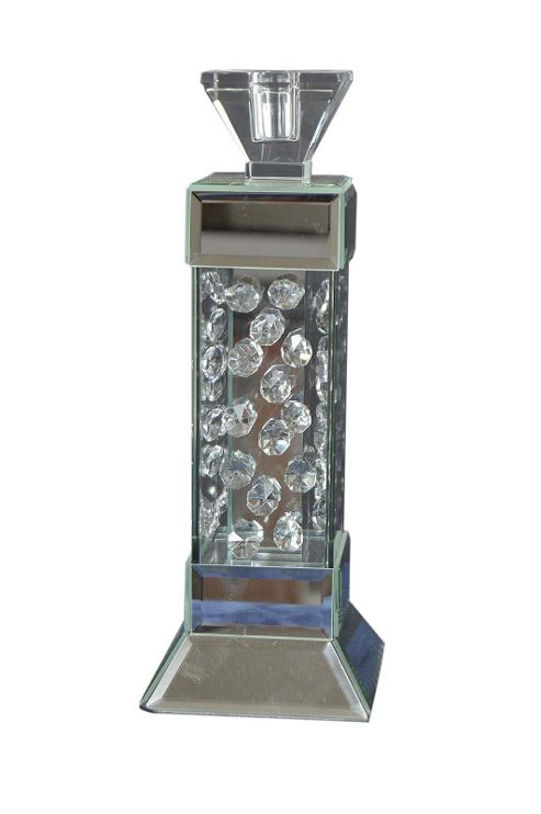 Image of Very Modern Mirrored Silver Candle Stick Holder With Inset Crystals