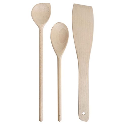 Image of Tesco Fsc Wooden Spoon, Corner Spoon And Spatula