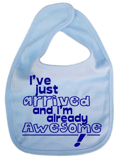 Image of Dirty Fingers I've Just Arrived And I'm Already Awesome! Bib Blue