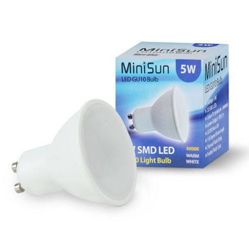 Image of Pack Of 10 Minisun 5w Smd Led Thermal Plastic Warm White Gu10 Bulbs - 3000k
