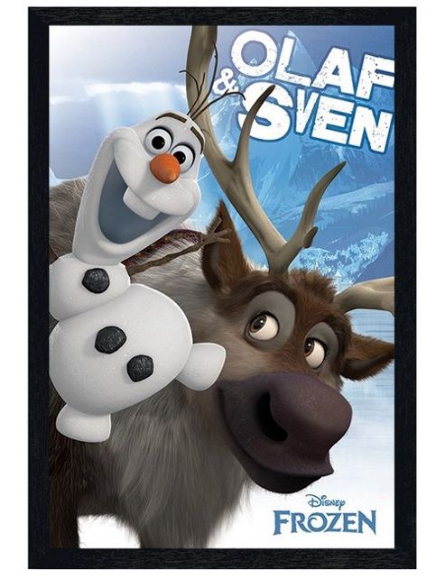Image of Black Wooden Framed Disney's Frozen Olaf & Sven Poster