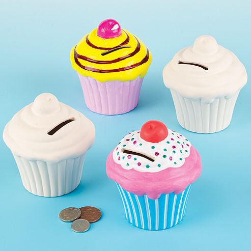 Image of Children's Cupcake Ceramic Money Banks (pack Of 4)