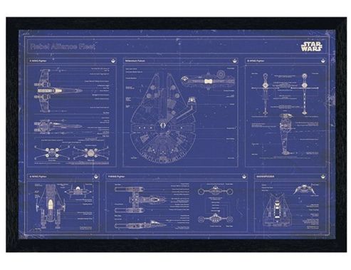 Image of Black Wooden Framed Star Wars Rebel Alliance Fleet Blueprint Poster