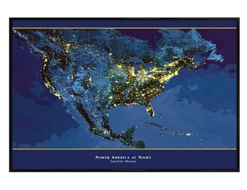 Image of North America At Night Gloss Black Framed Satellite Urbanization Poster