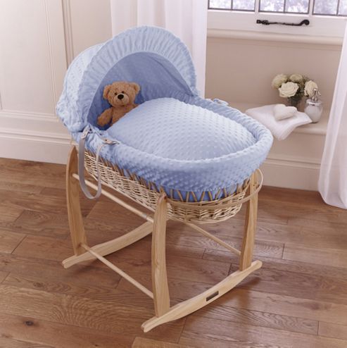 Image of Clair De Lune Dimple Natural Wicker Moses Basket - Blue