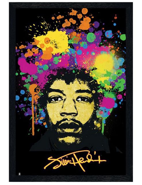 Image of Jimi Hendrix Technicolour Black Wooden Framed Pop Art Potrait Poster