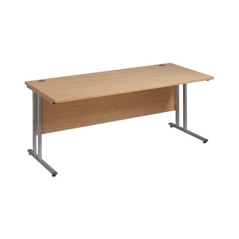 Image of Office Basics Maestro 25 Silver Deluxe Cantilever Cable Managed Straight Desk - Maple - 1200mm X 800mm