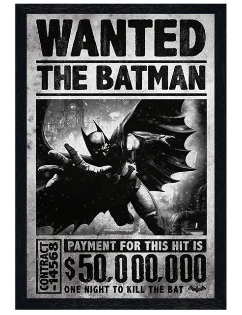 Image of Black Wooden Framed Batman Arkham Origins Wanted The Batman Poster