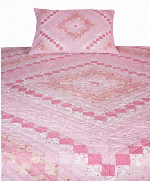Image of Woven Magic Trip Around The World Pink Quilt - King