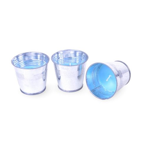 Image of Bright Coloured Blue Candle In A Bucket Set Garden Lighting