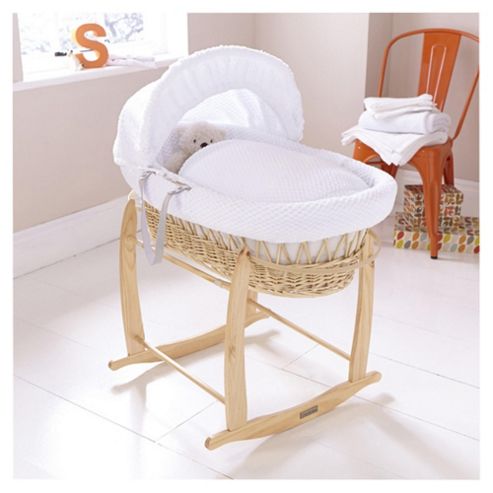 Image of Clair De Lune Natural Wicker Moses Basket (honeycomb White)