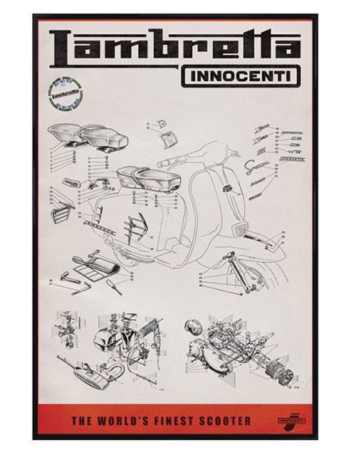 Image of Gloss Black Framed Lambretta Line Drawing Poster