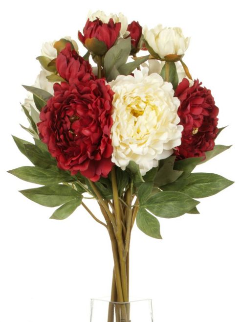 Image of Artificial 80cm Single Stem Double Headed Peonies X 6 (3 X White And 3 X Red)