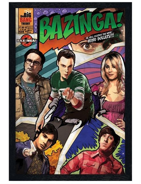Image of Black Wooden Framed The Big Bang Theory Bazinga! Comic Style Poster