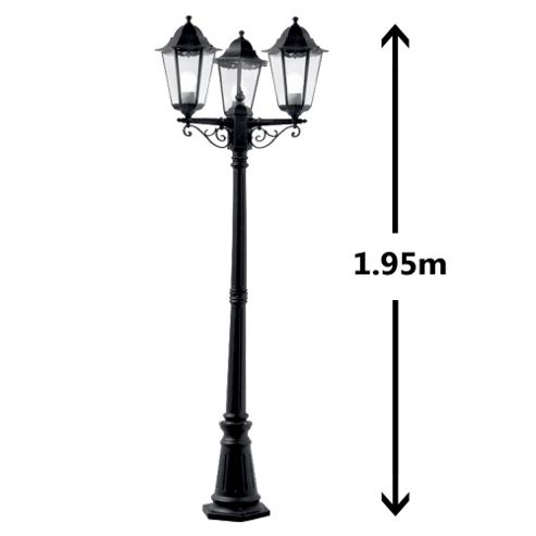 Image of Ip44 Three Way Outdoor Lamp Post In Black