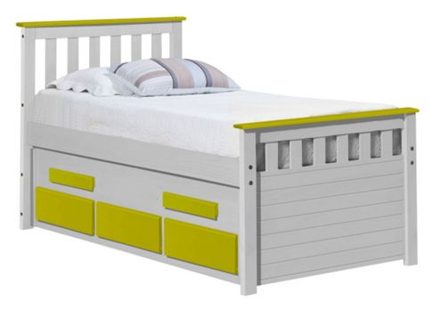 Image of Captains Bergamo Guest Bed 3ft Whitewash With Lime Details
