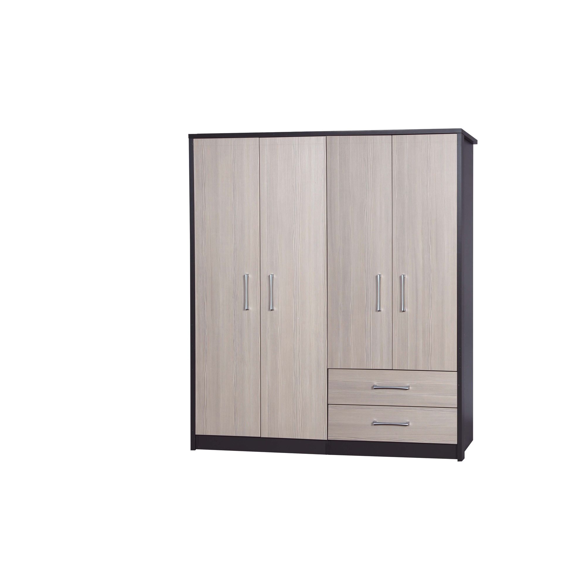 Alto Furniture Avola 4 Door Combi and Regular Wardrobe - Grey Carcass With White Avola at Tesco Direct