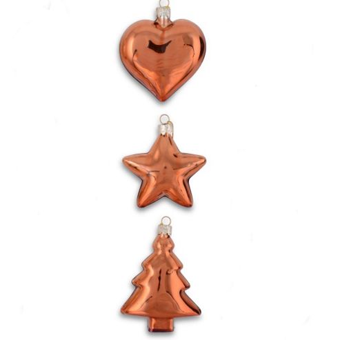 Image of Set Of Three Copper Glass Christmas Tree Bauble Set