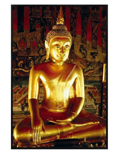 Image of Buddha Gloss Black Framed Golden Buddha Statue Poster