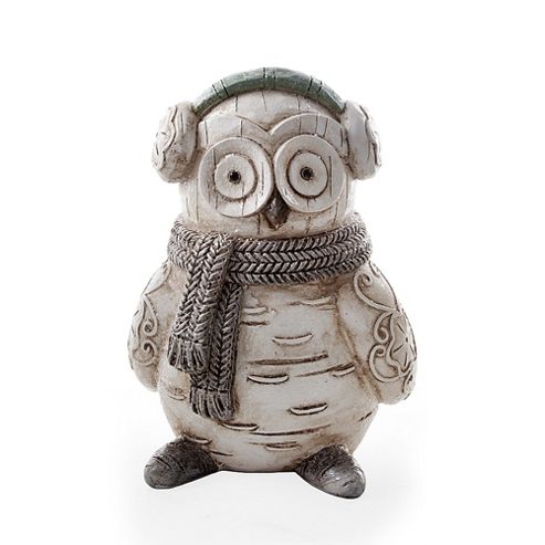 Image of Decorative Christmas Wood Look Owl Ornament With Earmuffs