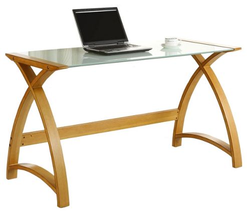Image of Jual Curve - Curved Oak And White Glass Laptop Desk
