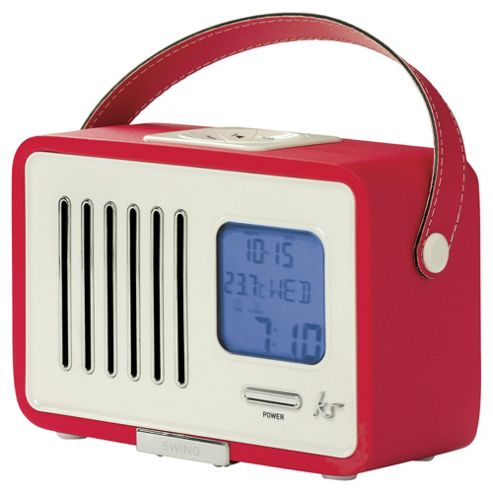 Image of Kitsound Swing Portable Fm Radio With Alarm Clock, Red
