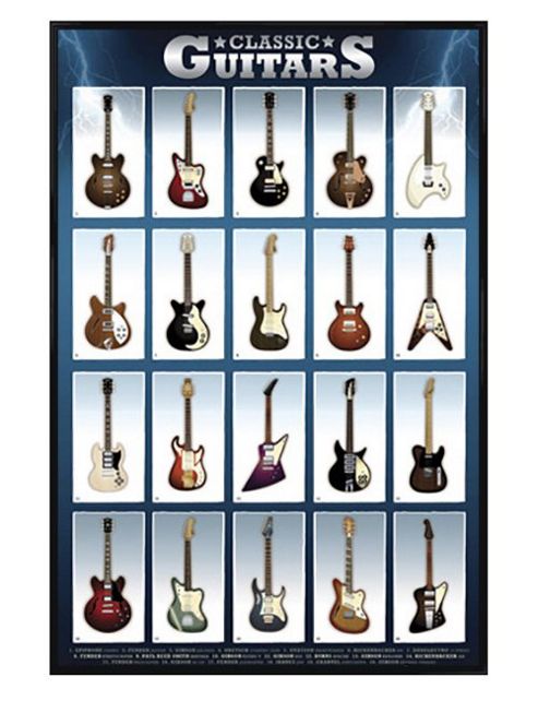 Image of Classic Guitars Gloss Black Framed Strummers' Paradise Poster