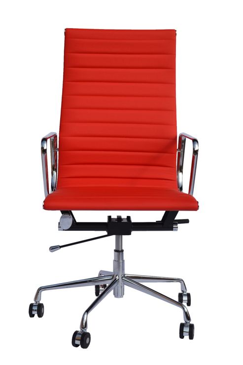 Image of Eames Ea119 Inspired High Back Ribbed Red Faux Leather Office Chair