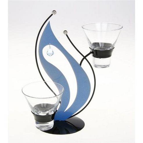 Image of Flame - Swarovski Glass And Crystal Candle / Tea Light Holder - Blue