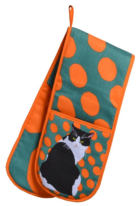 Image of Leslie Gerry Black & White Cat Double Oven Glove
