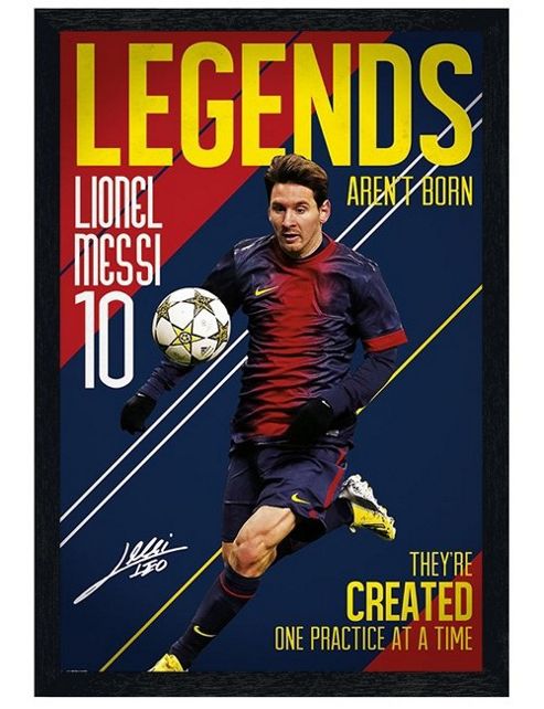 Image of Barcelona Football Club Messi Black Wooden Framed Legends Aren't Born Bfc Poster