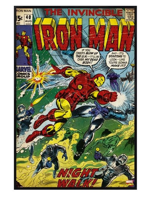 Image of Gloss Black Framed Marvel Comics The Invincible Iron Man Night Walk Poster
