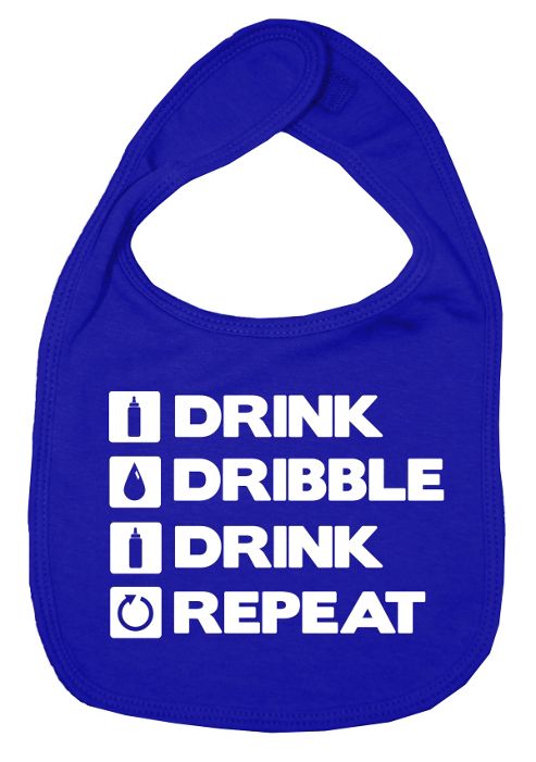 Image of Dirty Fingers Drink Dribble Drink Repeat Baby Bib Royal Blue