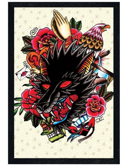 Image of Cardxcore Black Wooden Framed Wolf Montage Poster