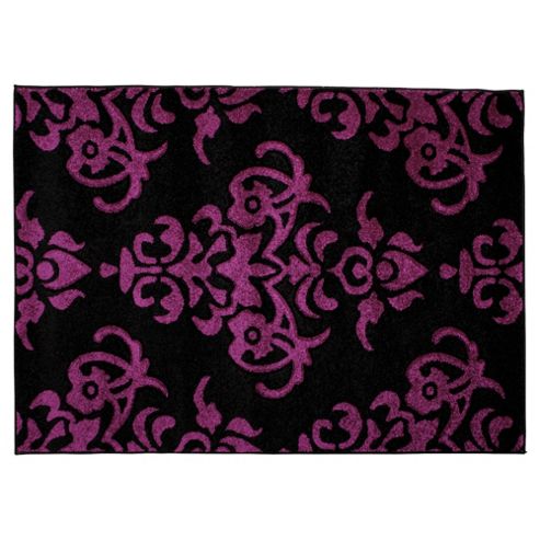 Image of Tesco Damask Rug 160x230cm Black/plum