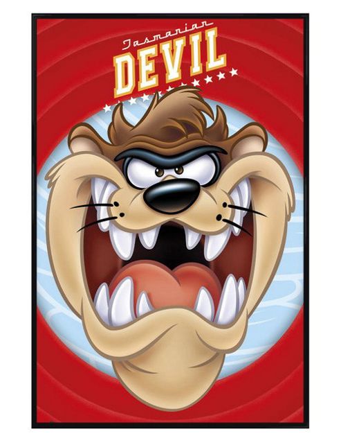 Image of Looney Tunes Gloss Black Framed Full Face Taz Poster