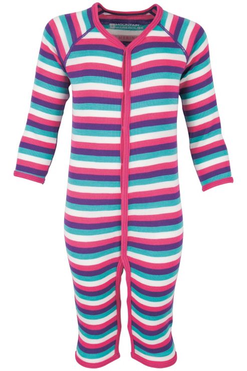 Image of Merino All In One Toddlers Base Layer Childrens Baselayer Suit - Pink